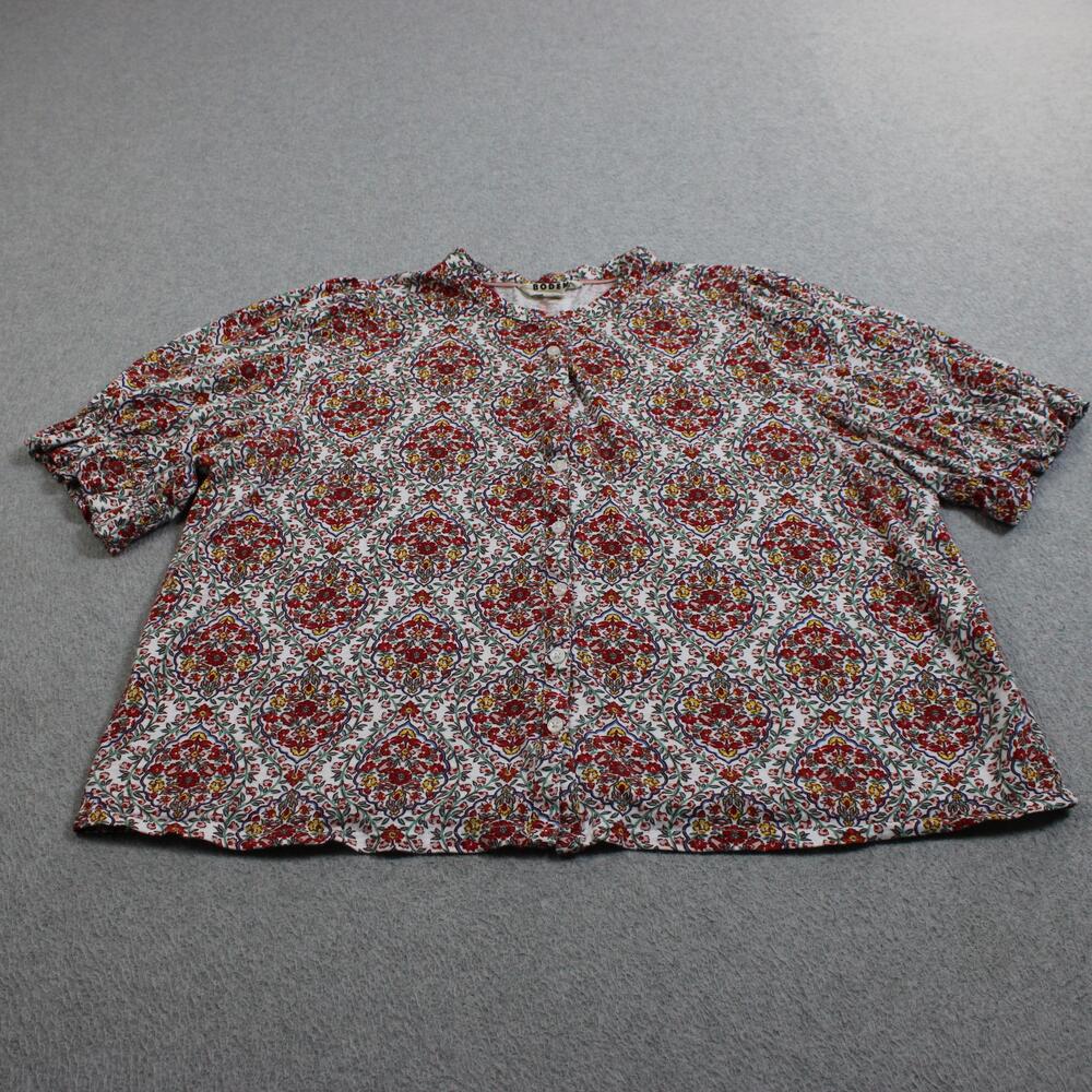 Boden Shirt Women 14 US 18 UK Multicolor Floral Button Short Sleeve Cotton Boho